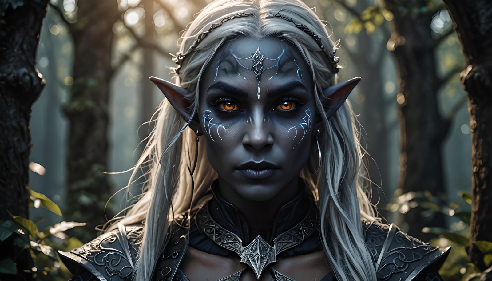 Detailed Portrait of a Female Drow Elf
