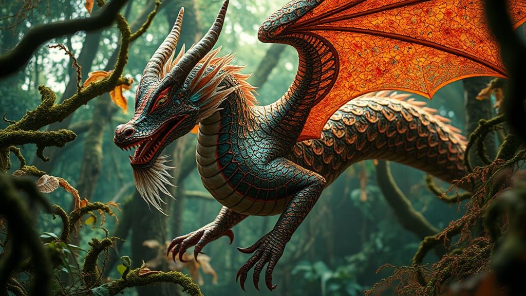 Dragon-Woman Transhumanism in Forest: Fashion Magazine Art