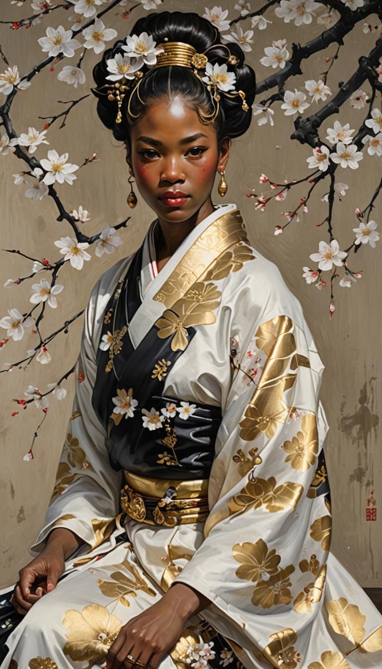 Black Woman in Kimono Oil Painting