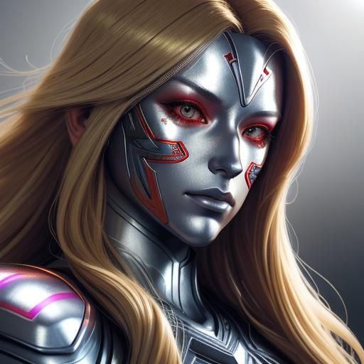 Woman in Silver and Red Costume: Digital Art