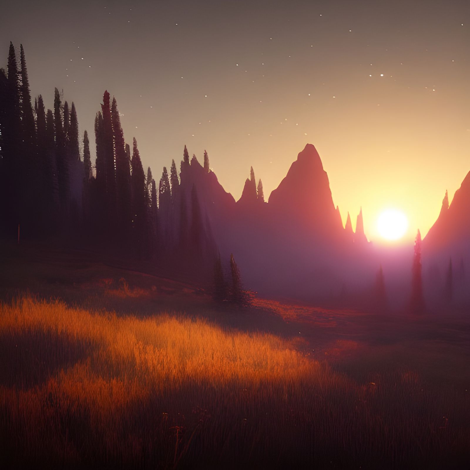 Dramatic Sunset Over Mountain Landscape