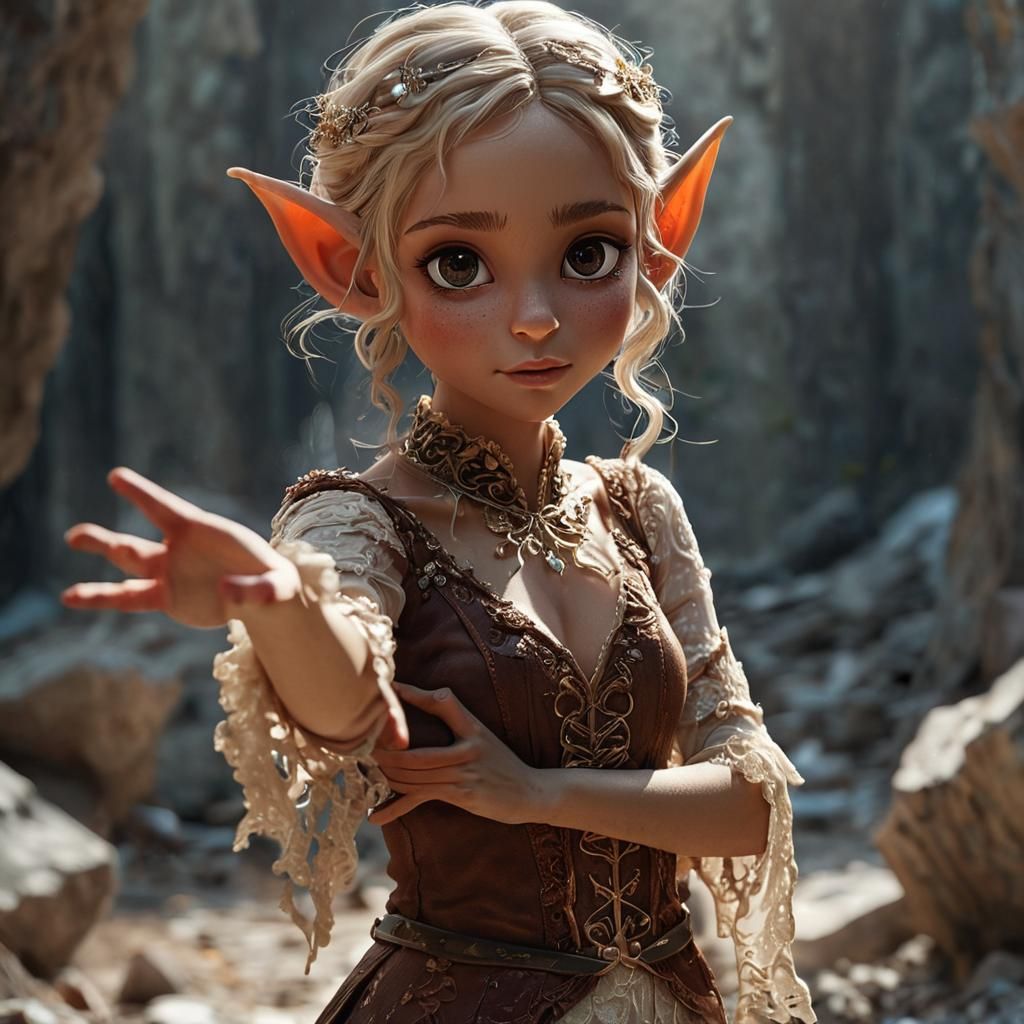 Glamorous Elf Beckons in Dramatic Lighting