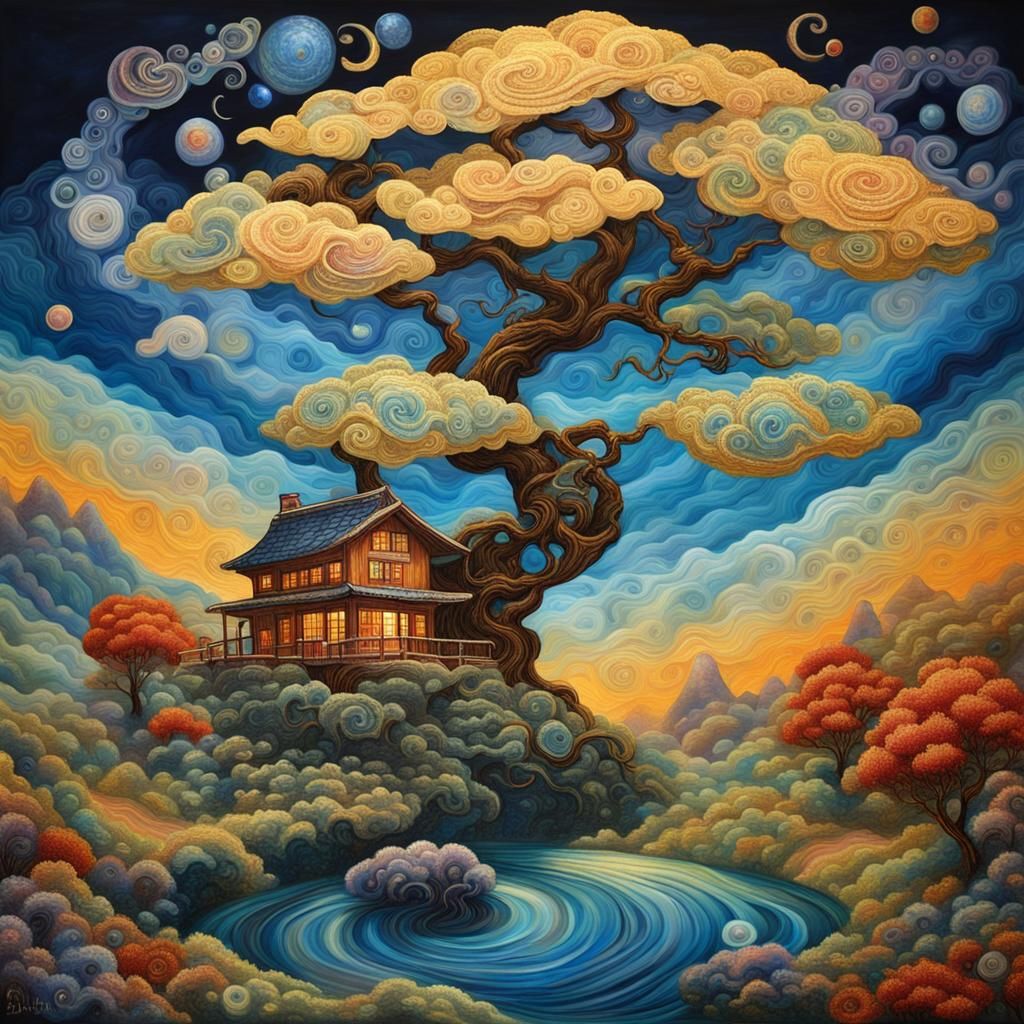 Holographic Bonsai Landscape with Glass Beads and Gems