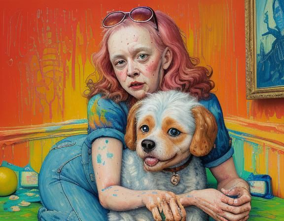 Sweet Bridget Relaxes with her little Dog