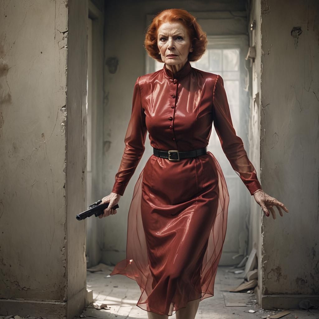 Redhead Spy in Red Dress, Greg Rutkowski Style