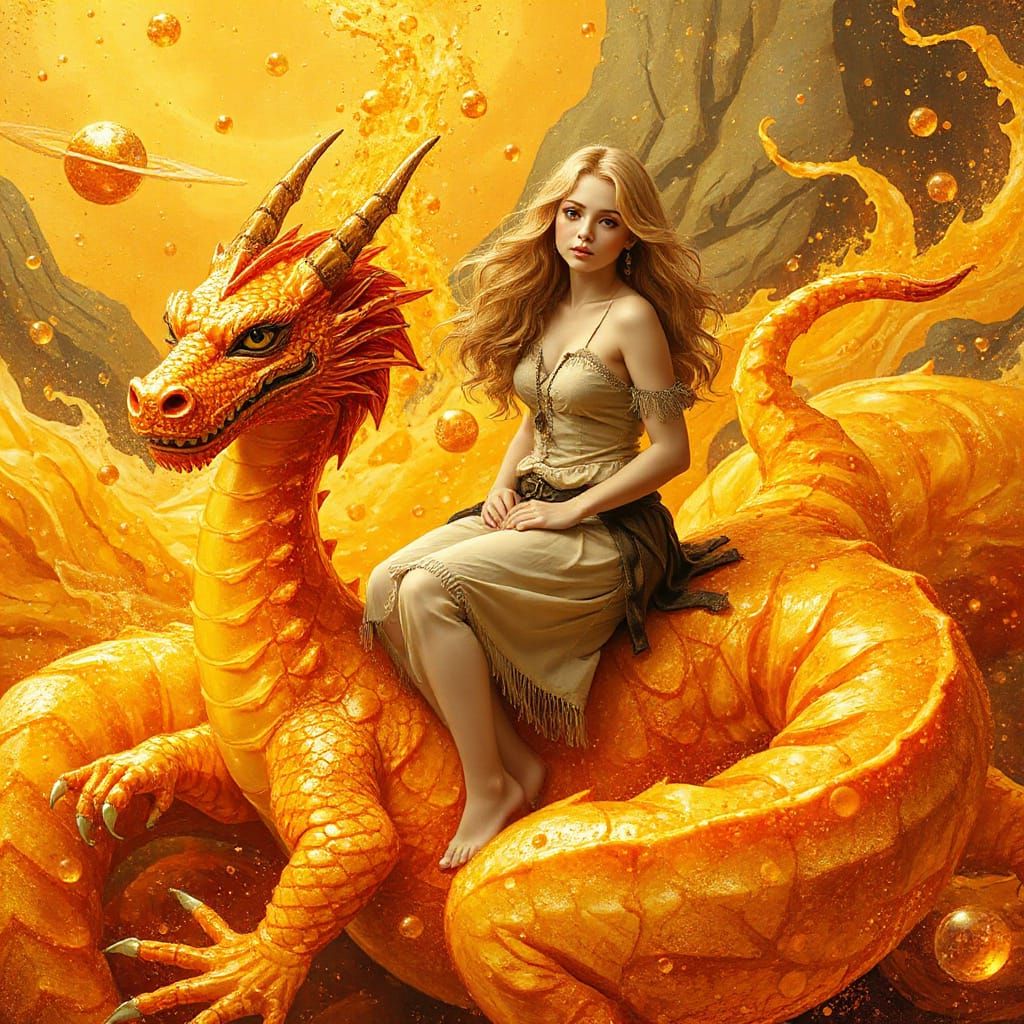 Woman on Gummy Dragon in Effervescent Sea