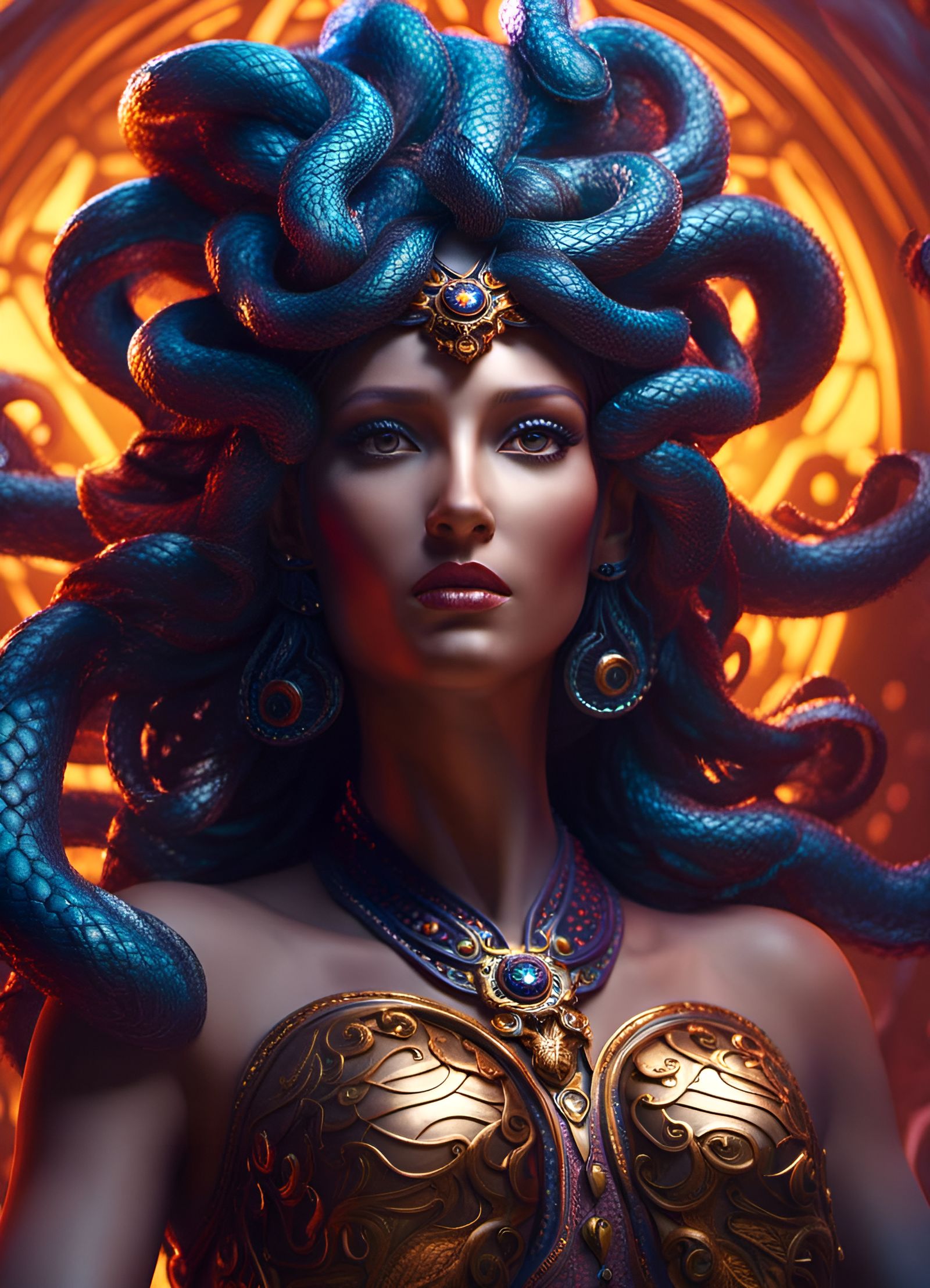 Vibrant Medusa Portrait in Hyperdetailed Digital Art