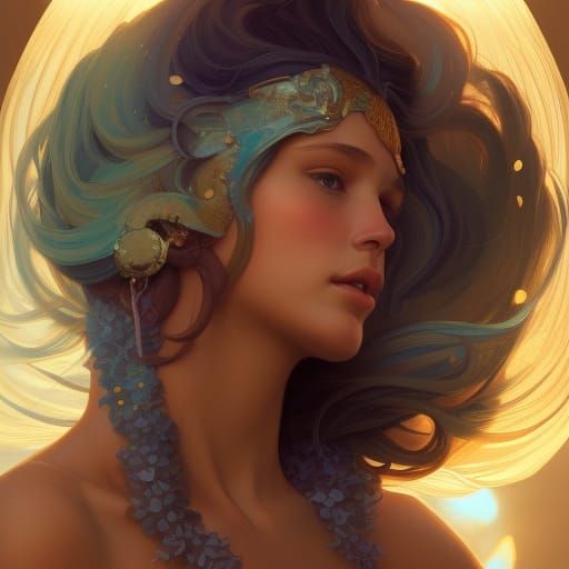 Aphrodite Portrait in Hyperdetailed Art Nouveau Style