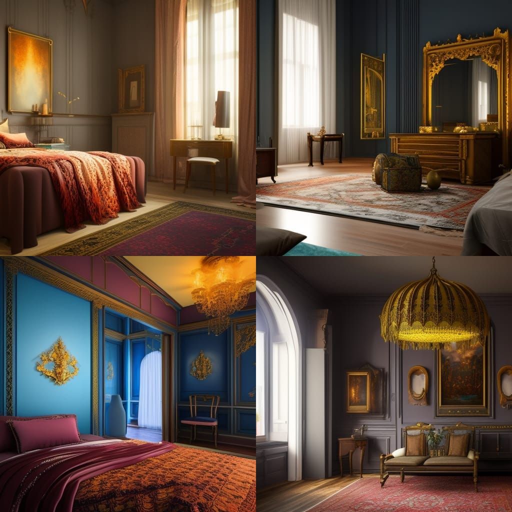 Woman with Umbrella in Bedroom, Matte Painting