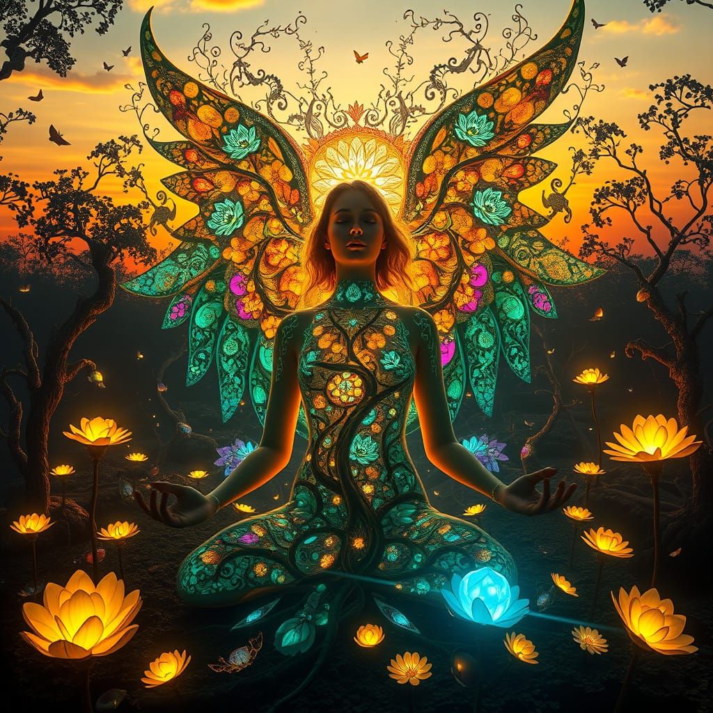 Dreamlike Goddess in Labyrinth of Light and Whimsy