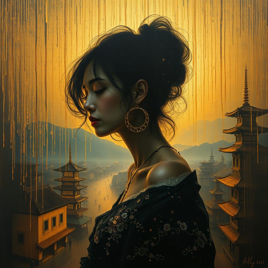 Ethereal Woman in Edo Dreamscape Painting