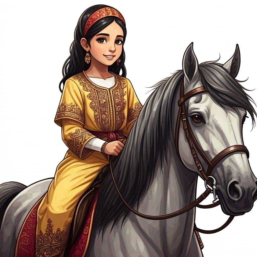 Algerian Girl on Horse in Elegant Anime Style