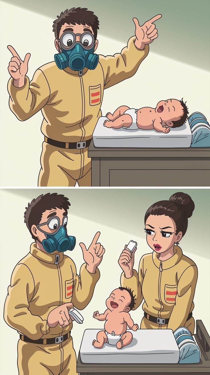 Man's Hilarious Hazmat Overreaction to Changing Baby's Diape...
