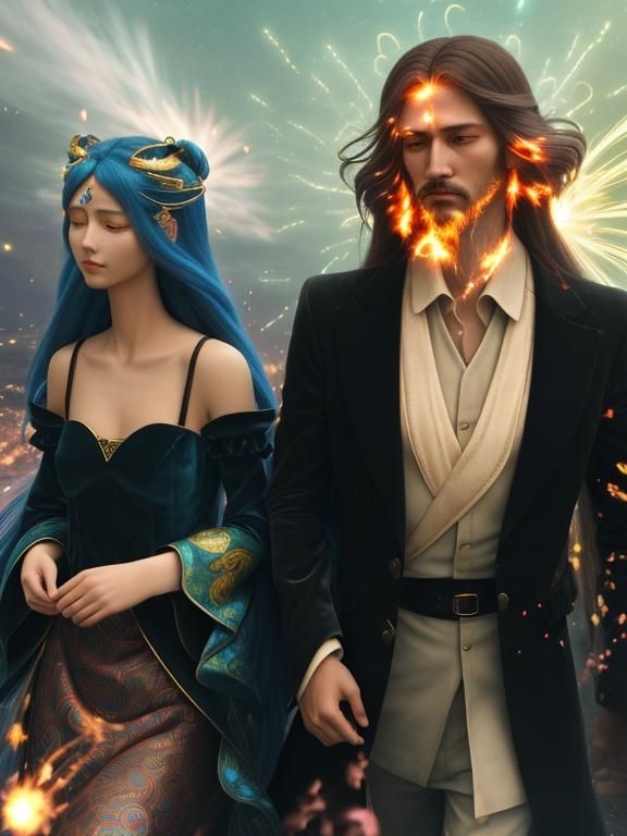 Surreal Lovers in Exploding Bioluminescent Soft Sculpture