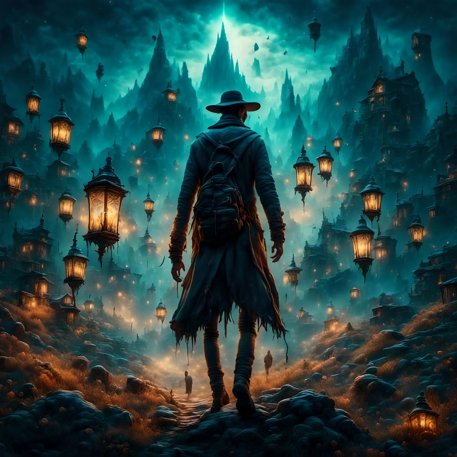 Silhouette Gunslinger in Ghostly Night Atmosphere