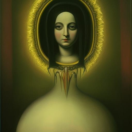 Gothic Horror Alien Nun Portrait in Vibrant Colors