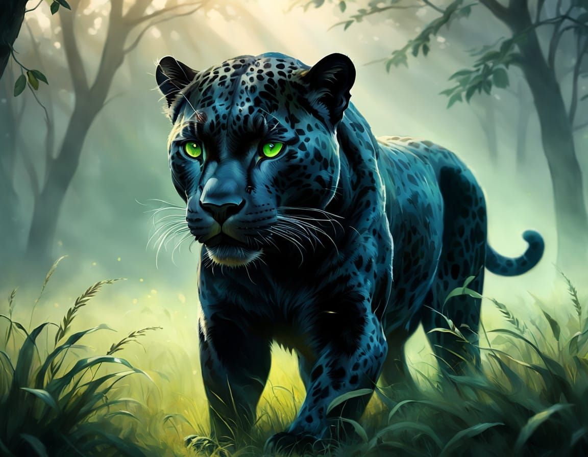 Mystical Jaguar in a Serene Green Field