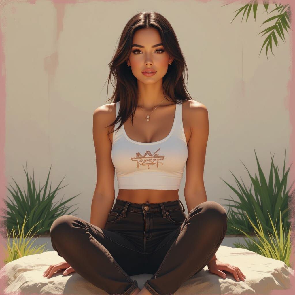 Woman Sitting in Park in Hyperrealistic Style