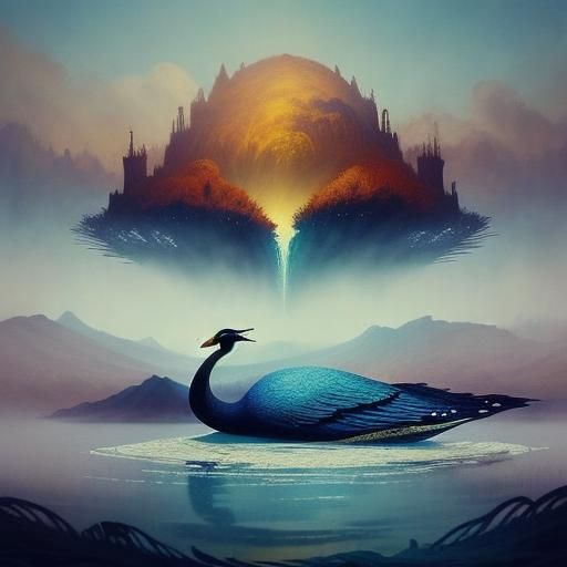 Swan Lake: Detailed Matte Painting in Deep Color