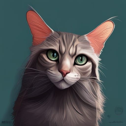 Gray Tabby Cat Queen Portrait in Hyperdetailed Style