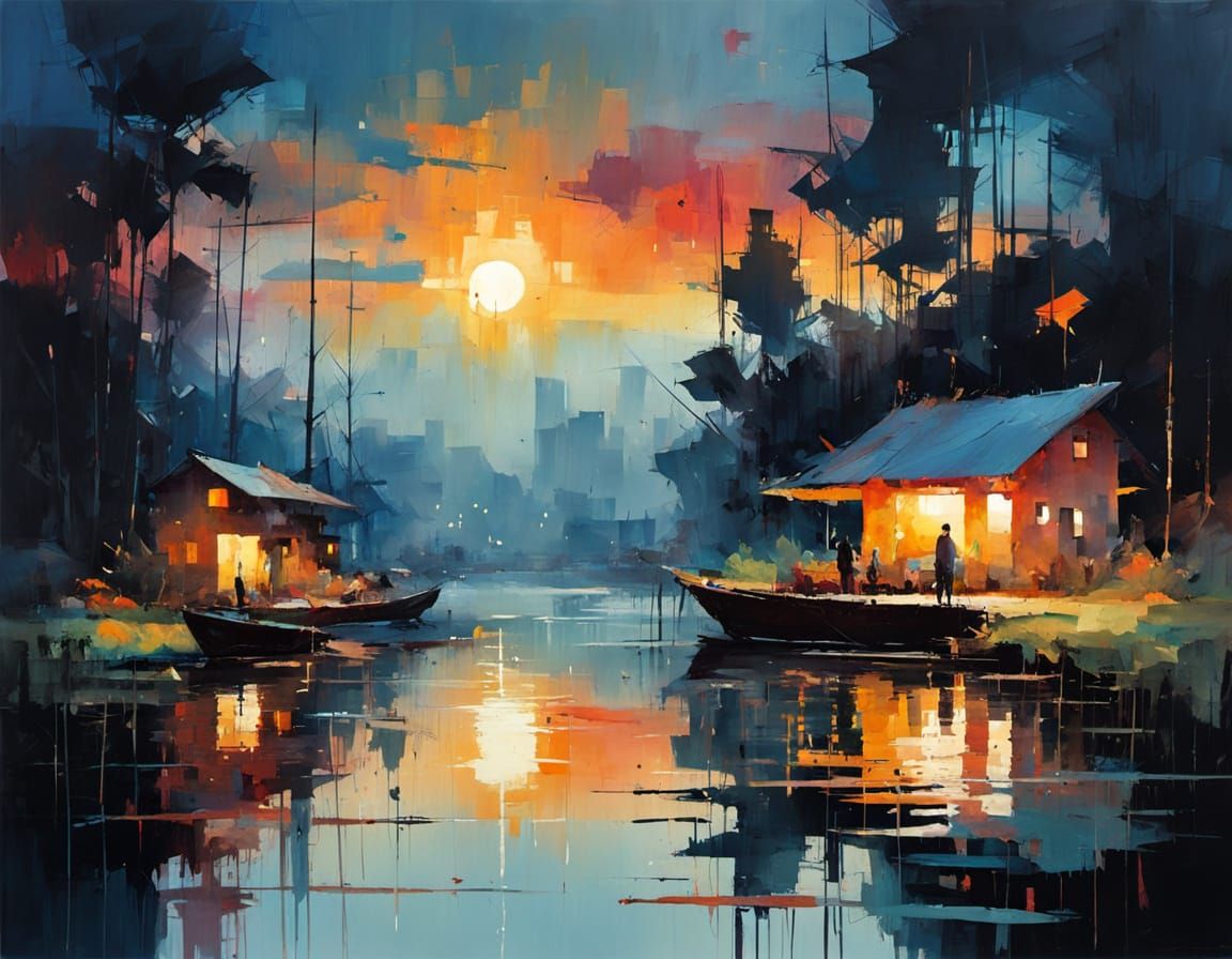 Whispers of Dawn in a Vibrant, Expressionist Tapestry