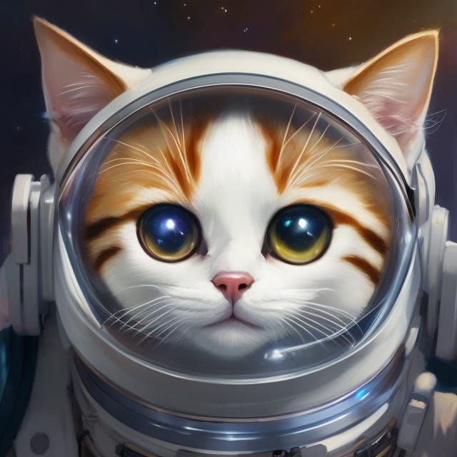 Chibi Cat Astronaut in Space, Digital Illustration