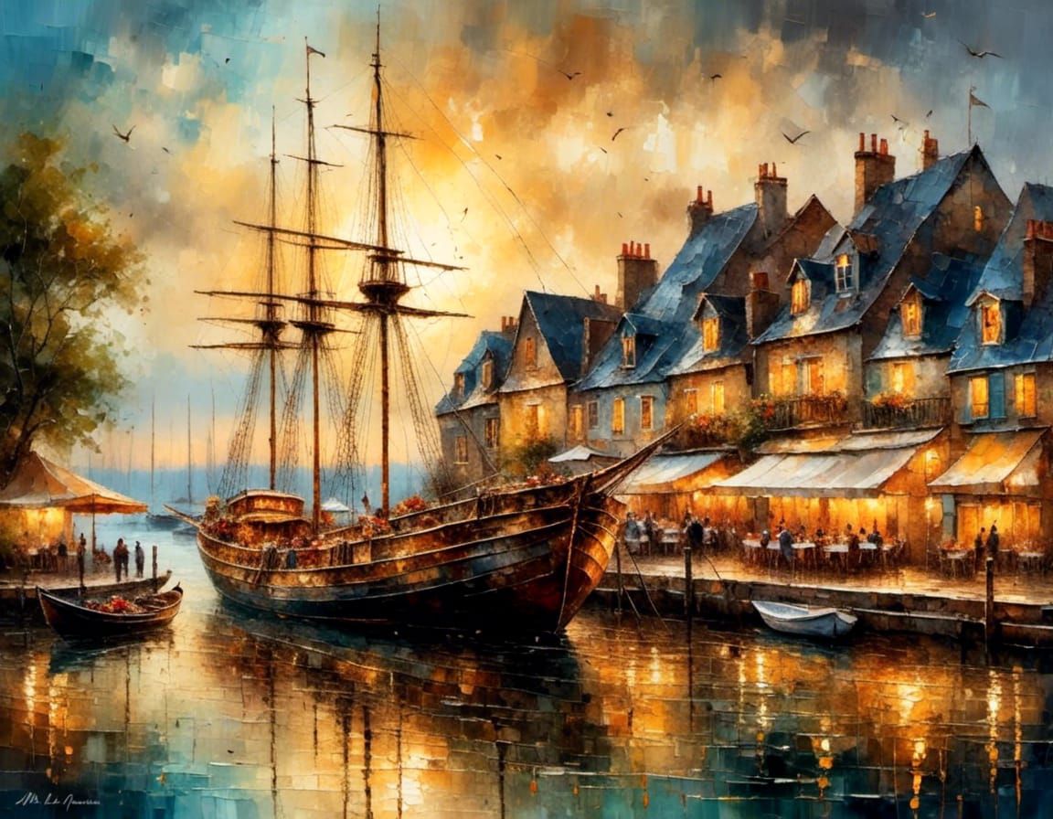 Old Fisherharbour in Honfleur France, a luxurious old three-...