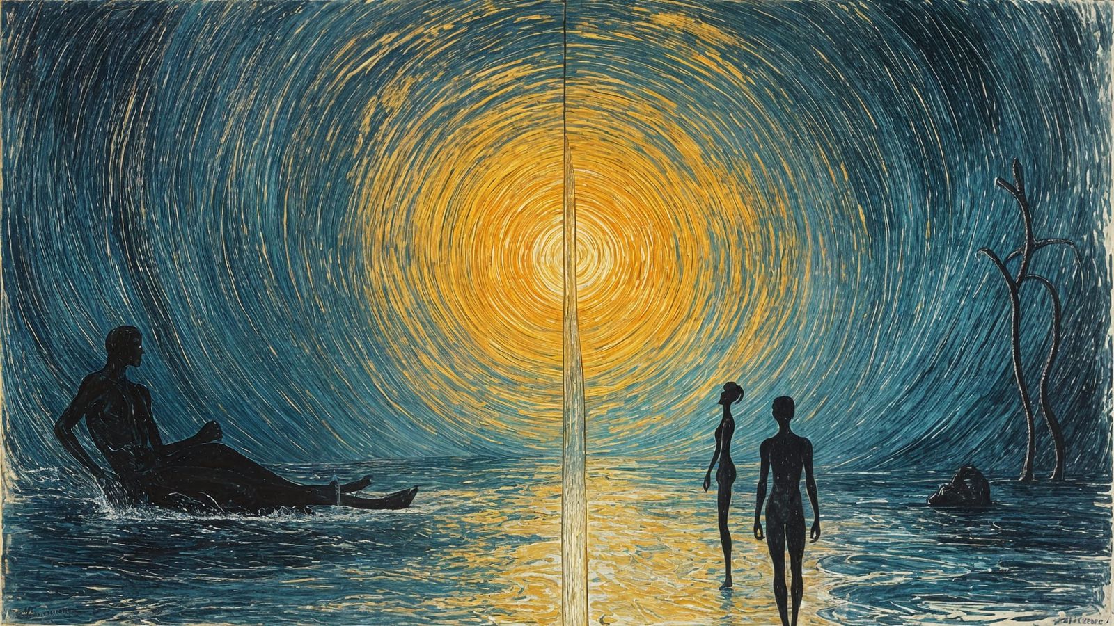 Surreal Water World in Elongated Etching Style