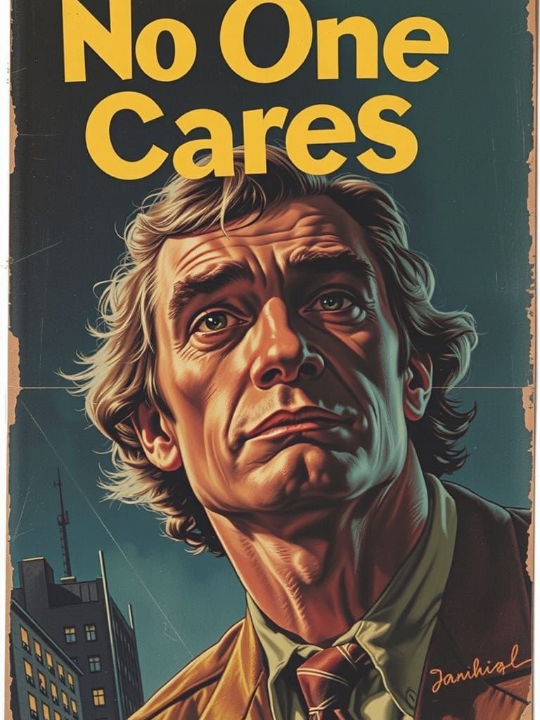 Distressed Man in Cityscape, in Pulp Noir Style