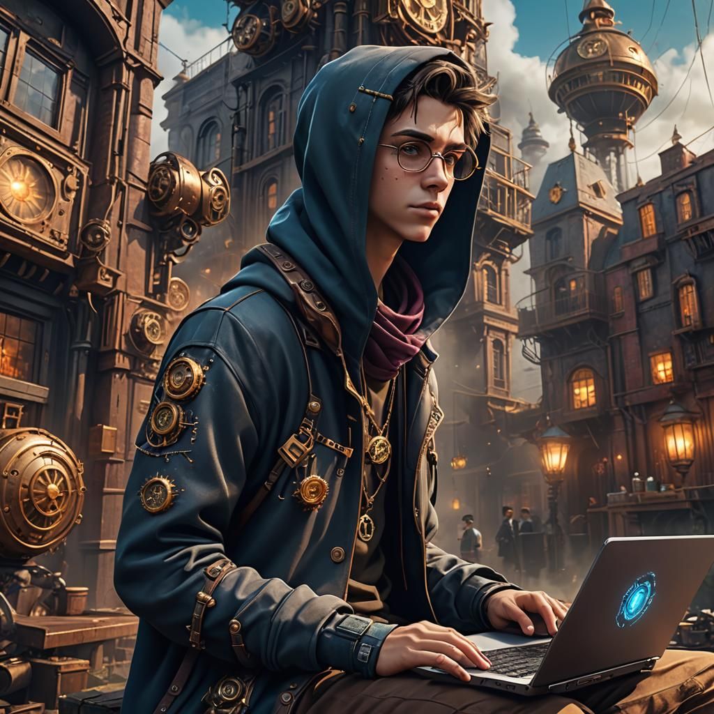 Steampunk Hacker Boy in a Cinematic 3D Render