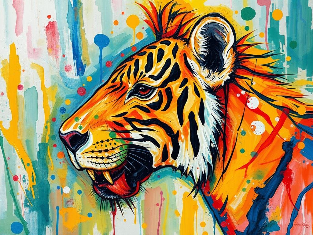 Vibrant Impasto Tiger in Expressionist Oil Painting Style