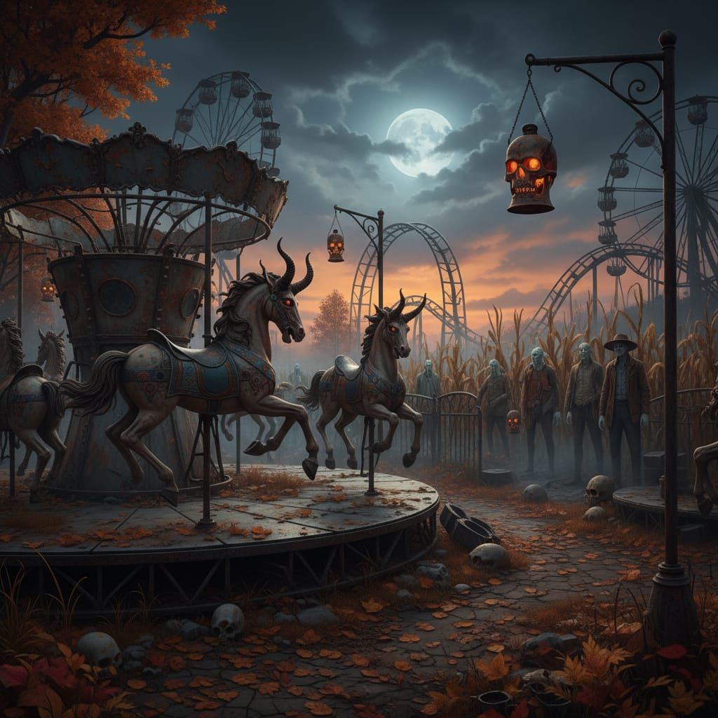Haunted Autumn Fair With Demonic Carousel Horses