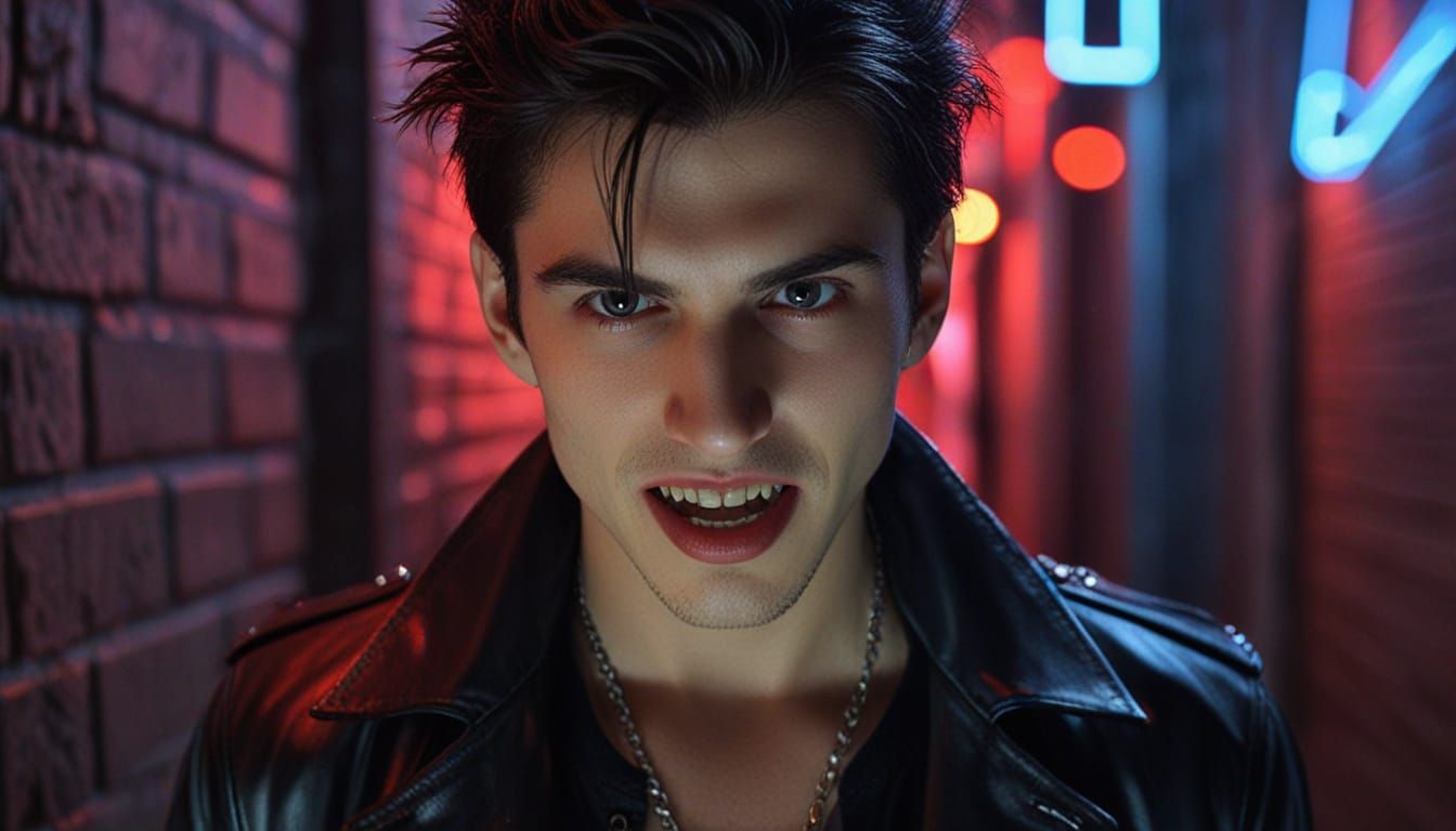Gritty Vampire in Neon Alley