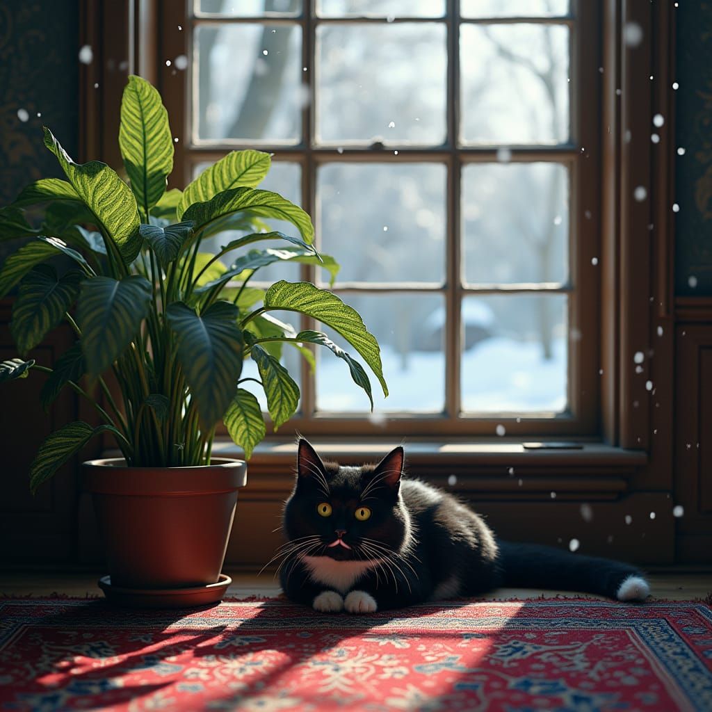 Black Cat in Winter Wonderland: A Matte Painting