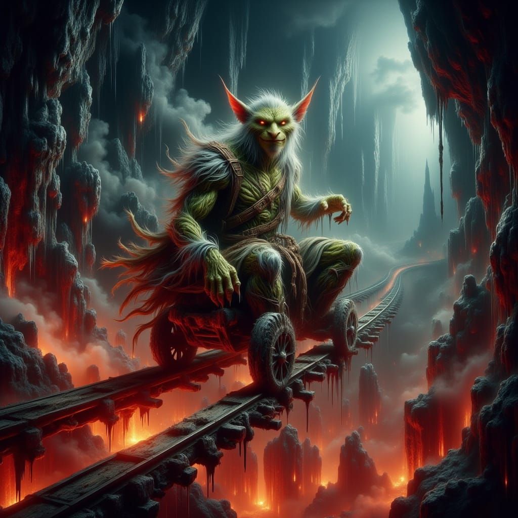 Goblin Minecart Ride over Lava, Comic Book Style
