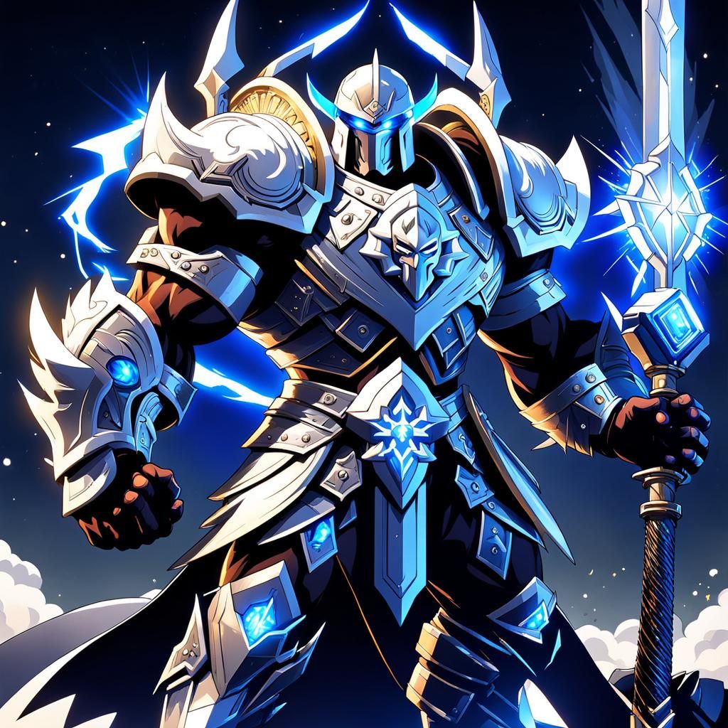 Heroic Golem Warrior Casting Holy Magic in Anime Style