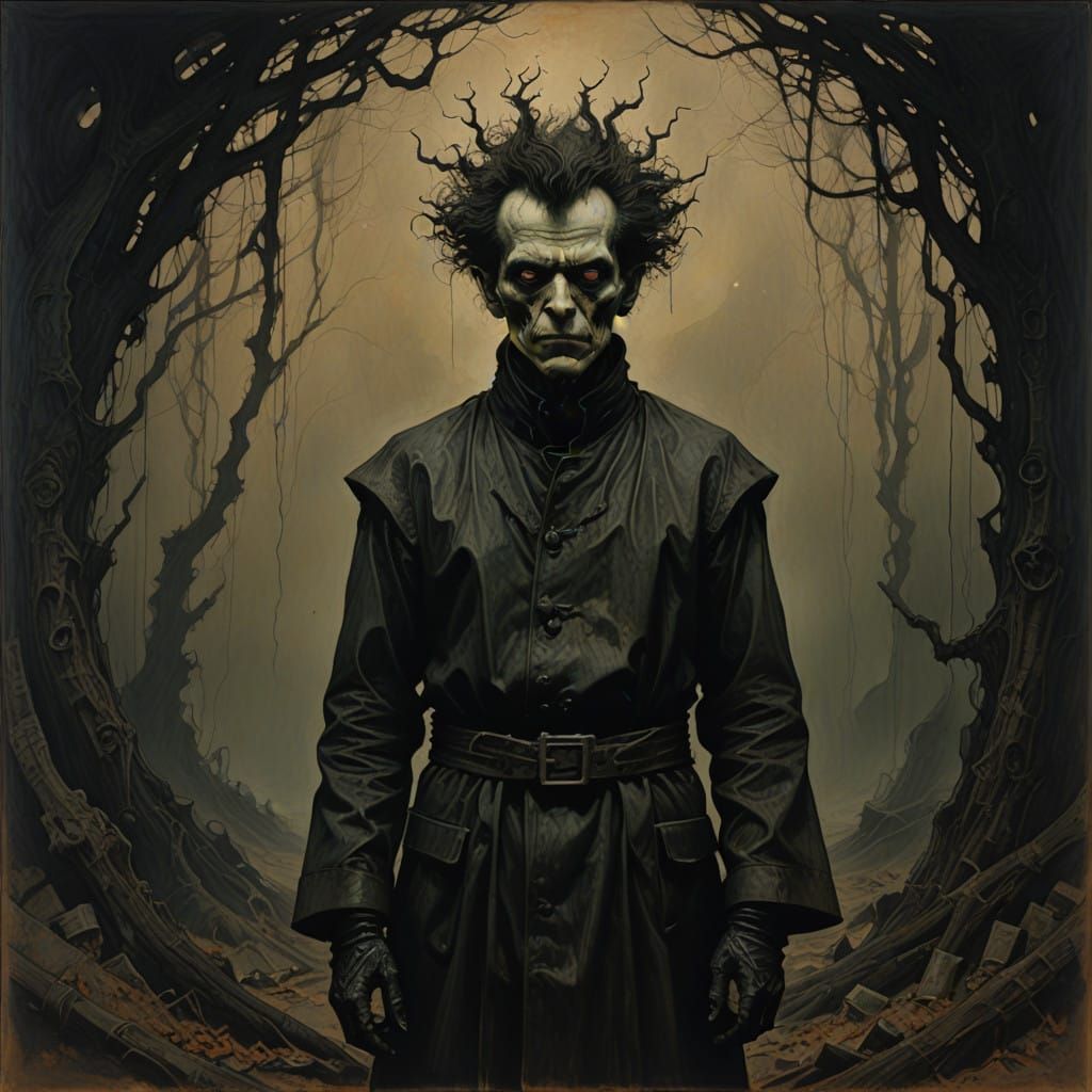 Ethereal Figure with Vampire Fangs in Dark, Expressive Portr...