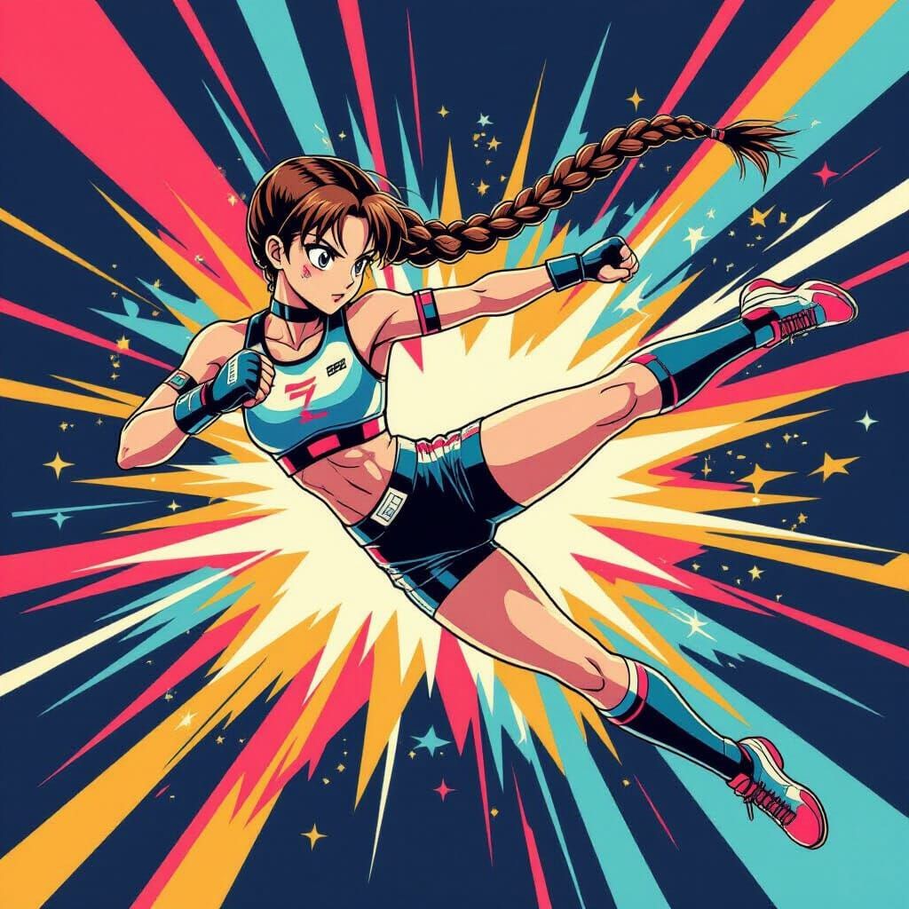 Anime Girl's Powerful Kick in Dynamic Sports Poster
