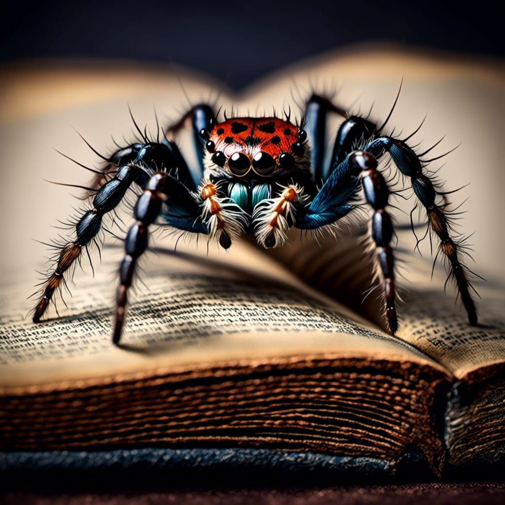 Jumping Spider on Book in Dark Tones