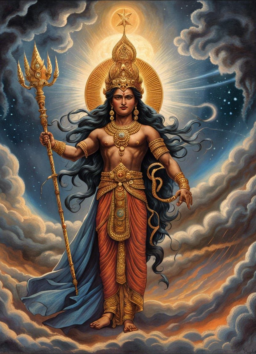 Epic Hindu God in Ornamental Comic Art Style