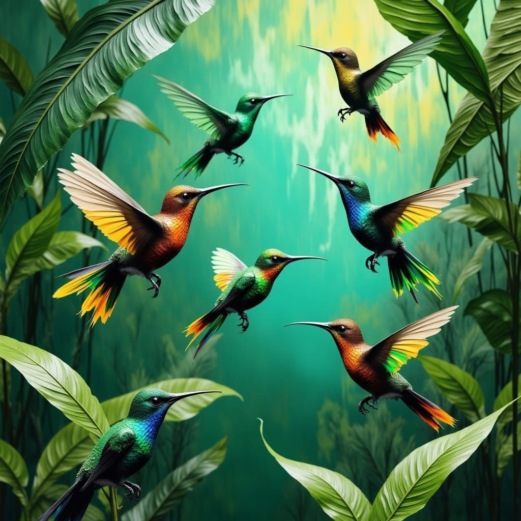 <lora:Tawny Flux:1.0> Hummingbirds all gathered south for th...