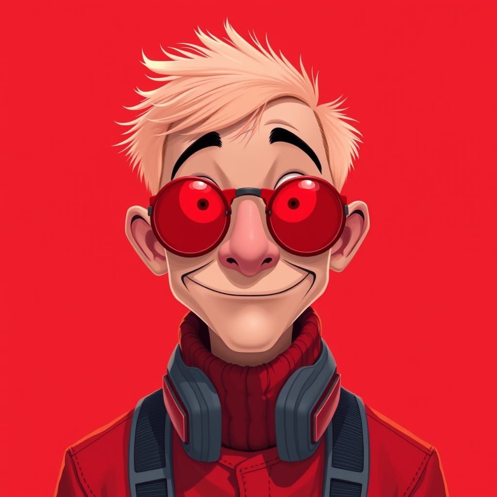 Whimsical Red Caricature with Exaggerated Features