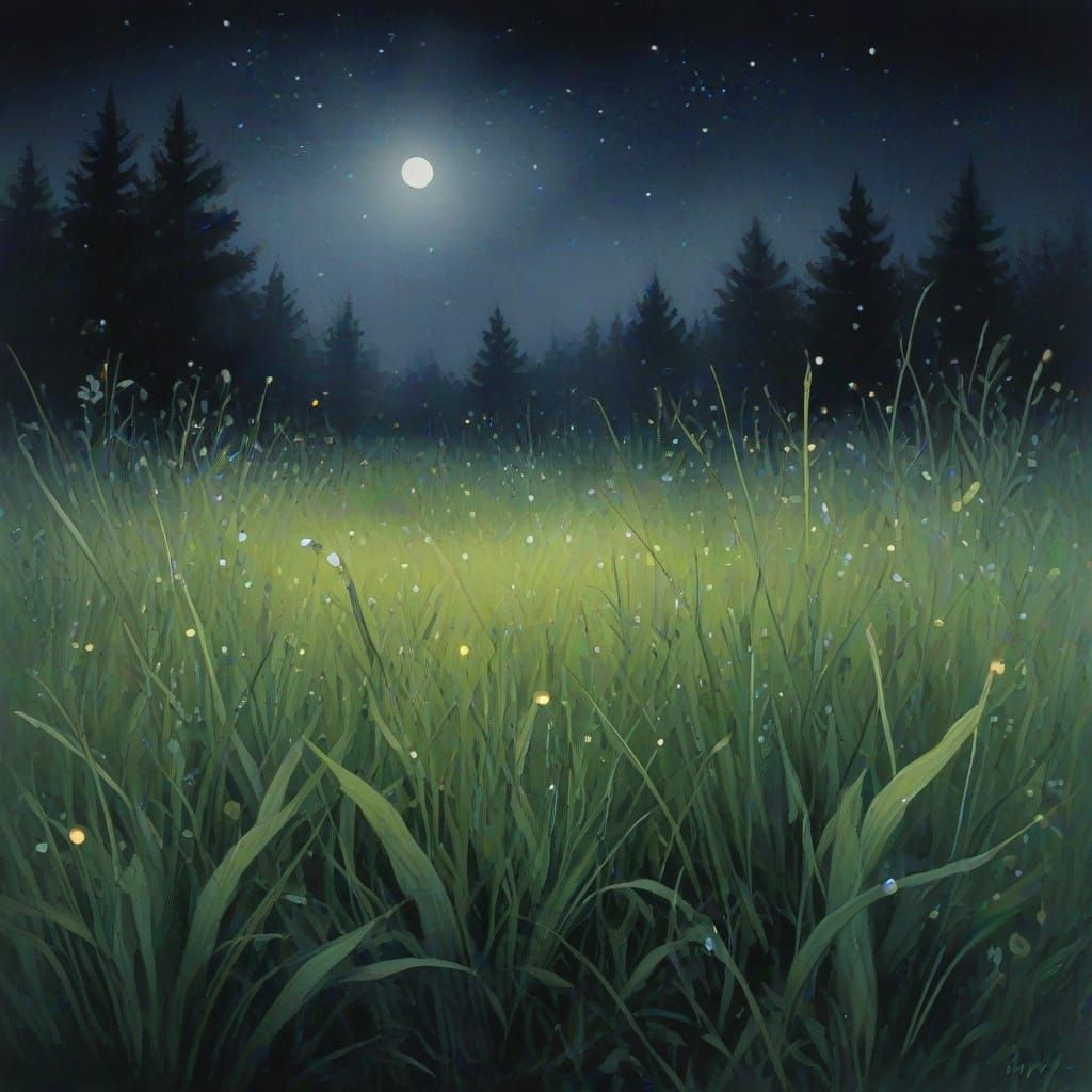 Enchanting Watercolor Meadow With Firefly Glow
