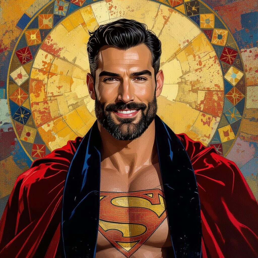 Impressionist Superman Portrait in Gouache Style