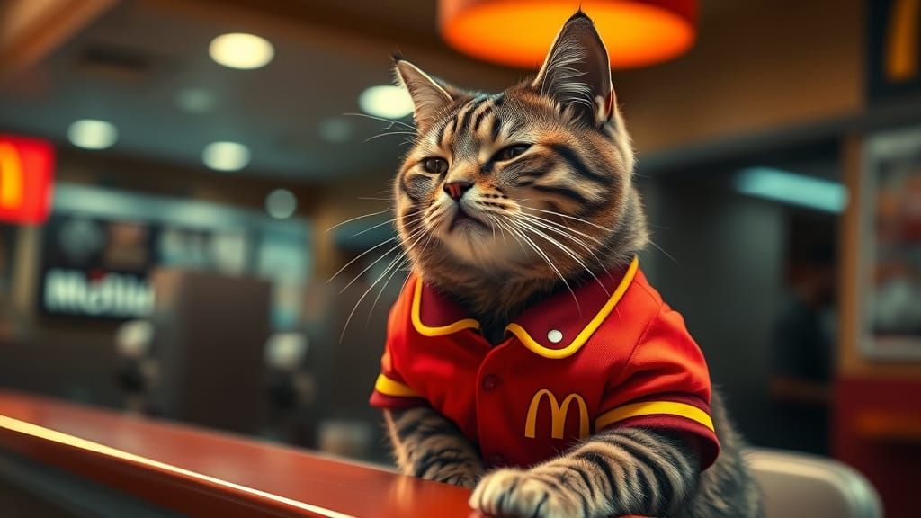 Majestic Tabby Cat in Cinematic McDonald's Setting