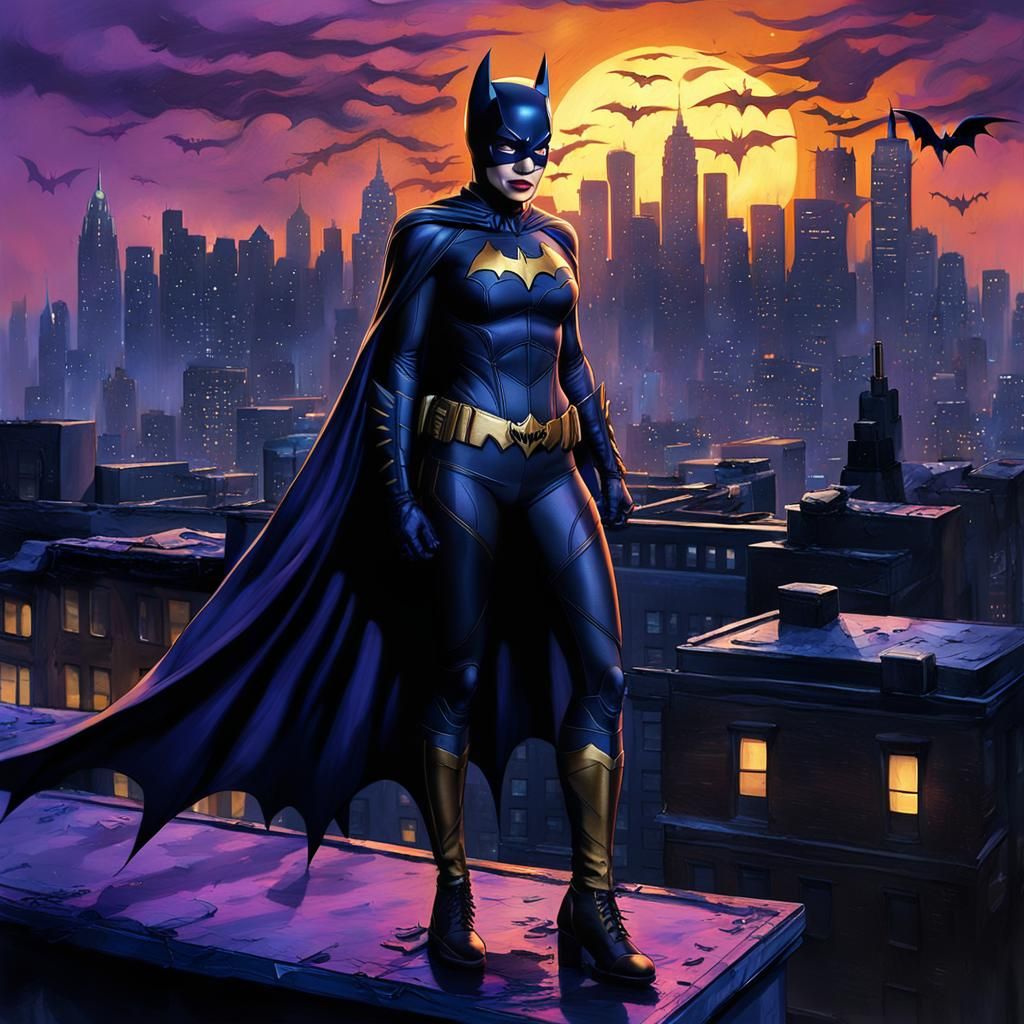 Batgirl on Gotham Rooftop: Matte Painting