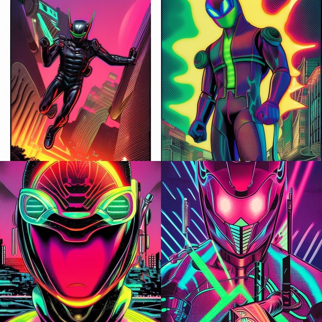 Kamen Rider in Synthwave Comic Art