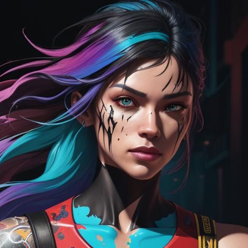 Dynamic Street Art Portrait in Marvel Comics Style