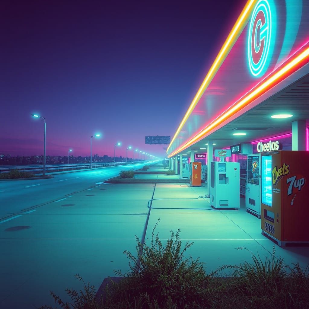 Retro Futuristic Gas Station Dreamscape