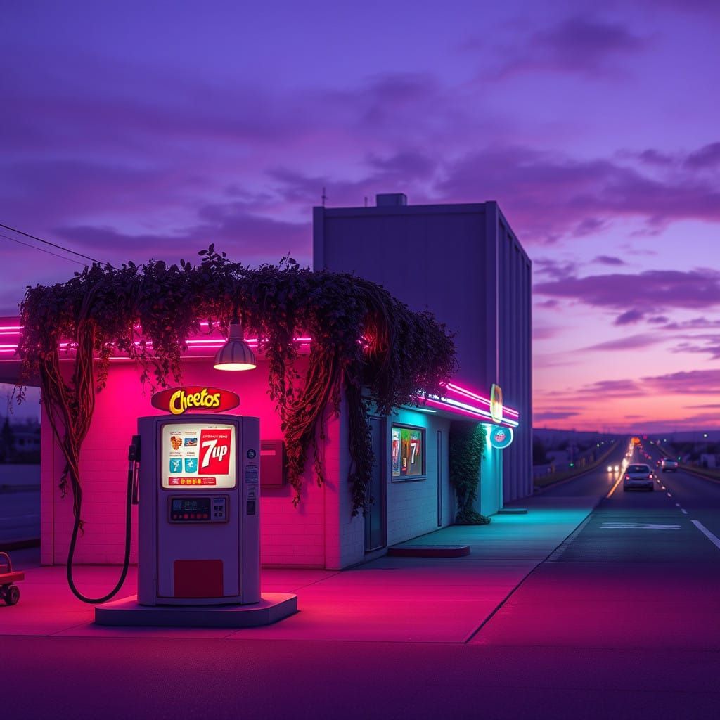 Surreal Retro Highway Oasis in Soft Pastel Hues